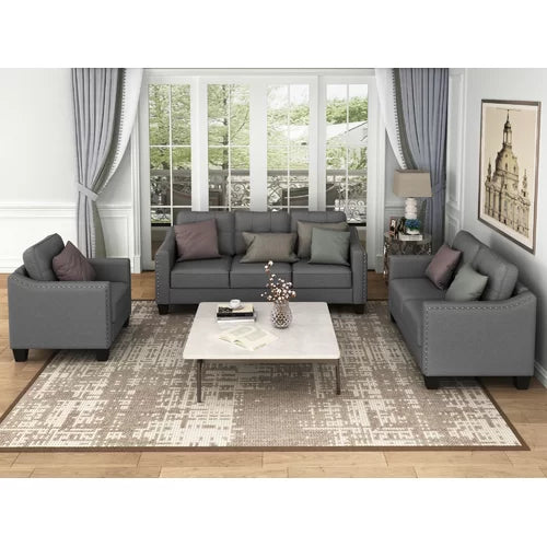 3 Piece Living Room Set With Tufted Cushions