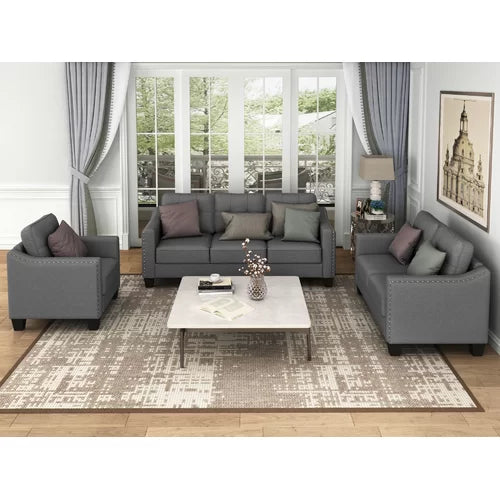 3 Piece Living Room Set With Tufted Cushions