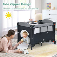 Thumbnail for 5-in-1 Mini Convertible Portable Upholstered Crib with Mattress and Storage