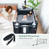 Thumbnail for 5-in-1 Mini Convertible Portable Upholstered Crib with Mattress and Storage