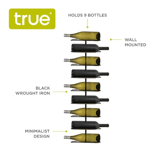 Align 9 Bottle Wall Mounted Wine Bottle Rack in Black