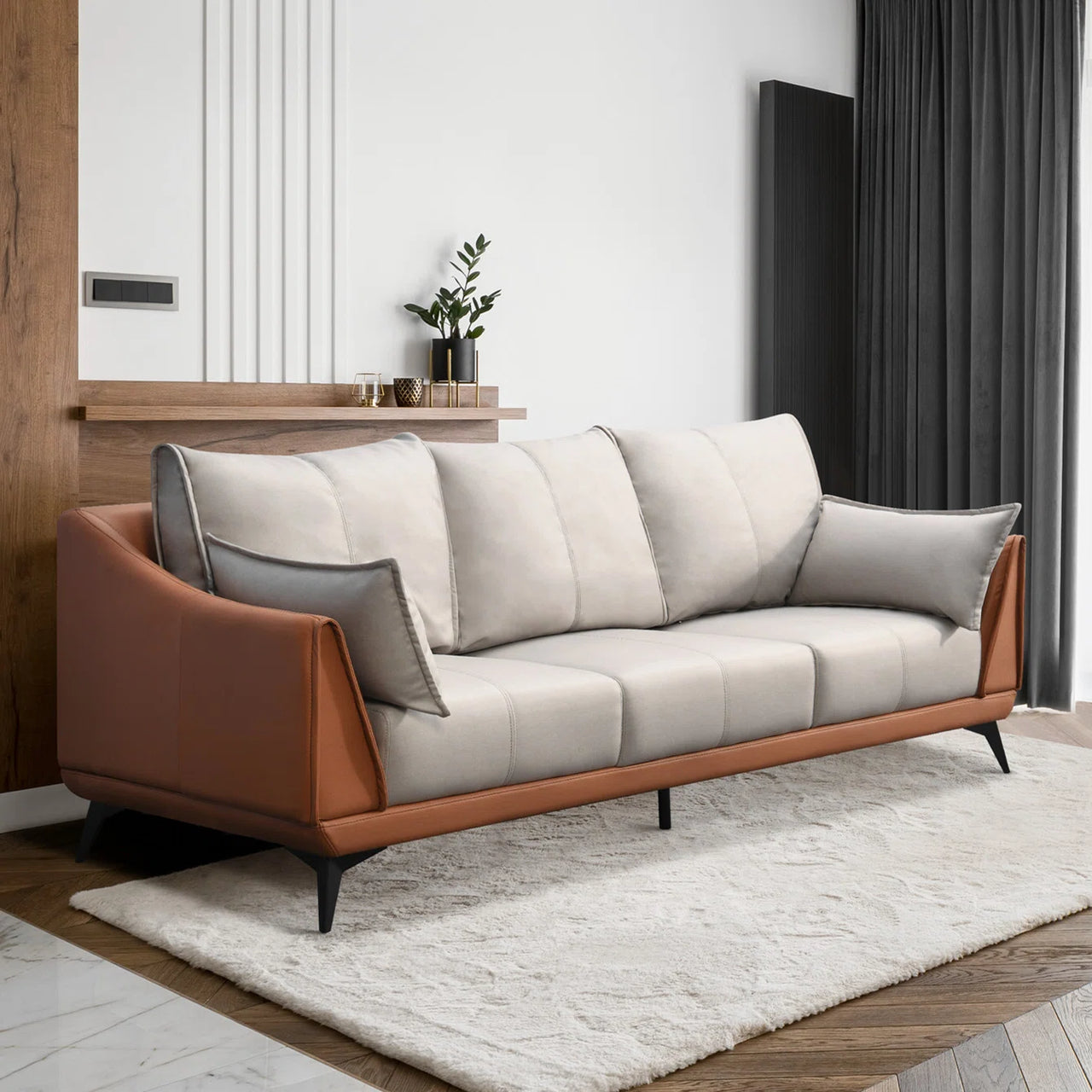 Degross 83" Leathaire Fabric Round Arm Sofa