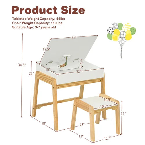 Kids 2 Piece Rectangular Play / Activity Table and Chair Set