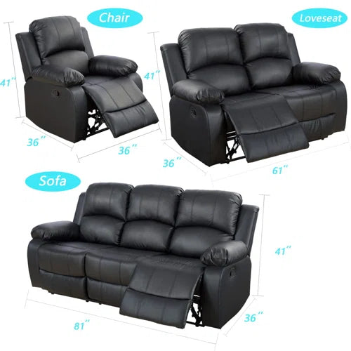 Nita 3 Pieces Faux Leather Reclining Living Room Set