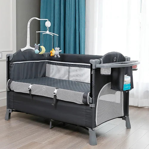 Portable Upholstered Crib with Mattress