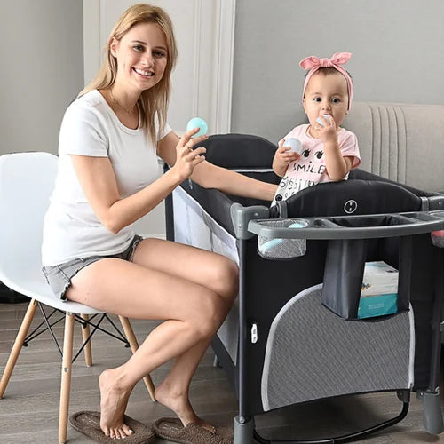 Portable Upholstered Crib with Mattress